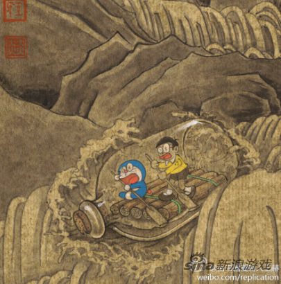 Dolaemon se retrouve dans des illustrations traditionnelles chinoises