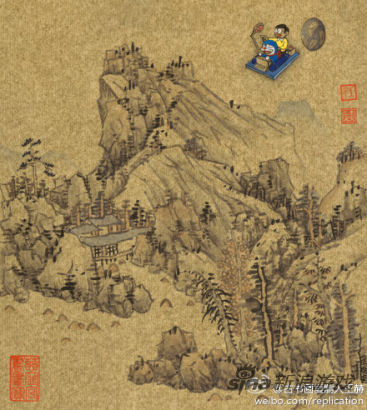 Dolaemon se retrouve dans des illustrations traditionnelles chinoises