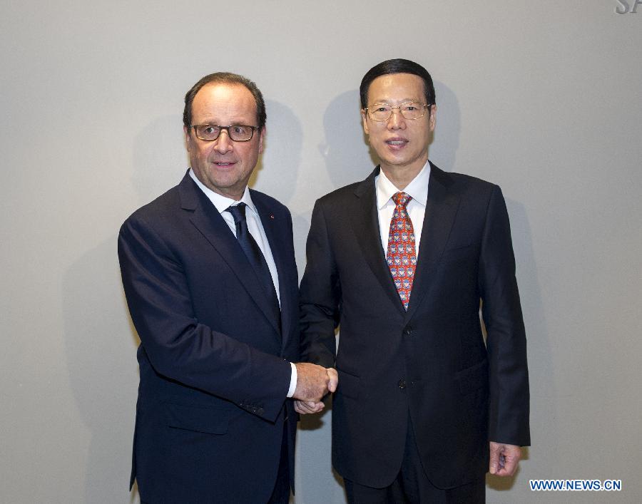 Le vice-PM chinois Zhang Gaoli discute du changement climatique et des relations bilatérales avec le président fran?ais