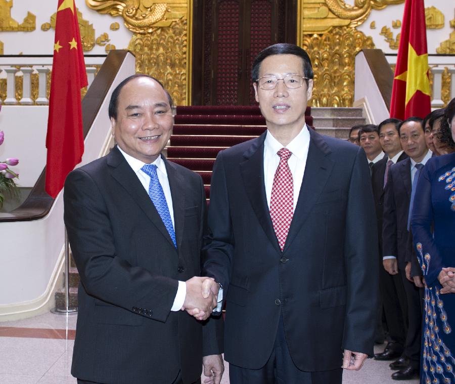 Rencontre entre le vice-Premier ministre chinois Zhang Gaoli et le secrétaire général du PCV Nguyen Phu Trong (Xinhua/Wang Ye)