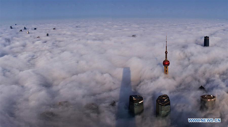 Shanghai : les gratte-ciel emblématiques au-dessus des nuages