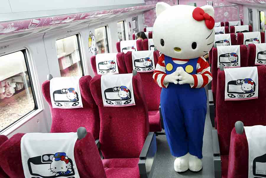 Inauguration d'un train décoré sur le thème d'Hello Kitty à Taiwan