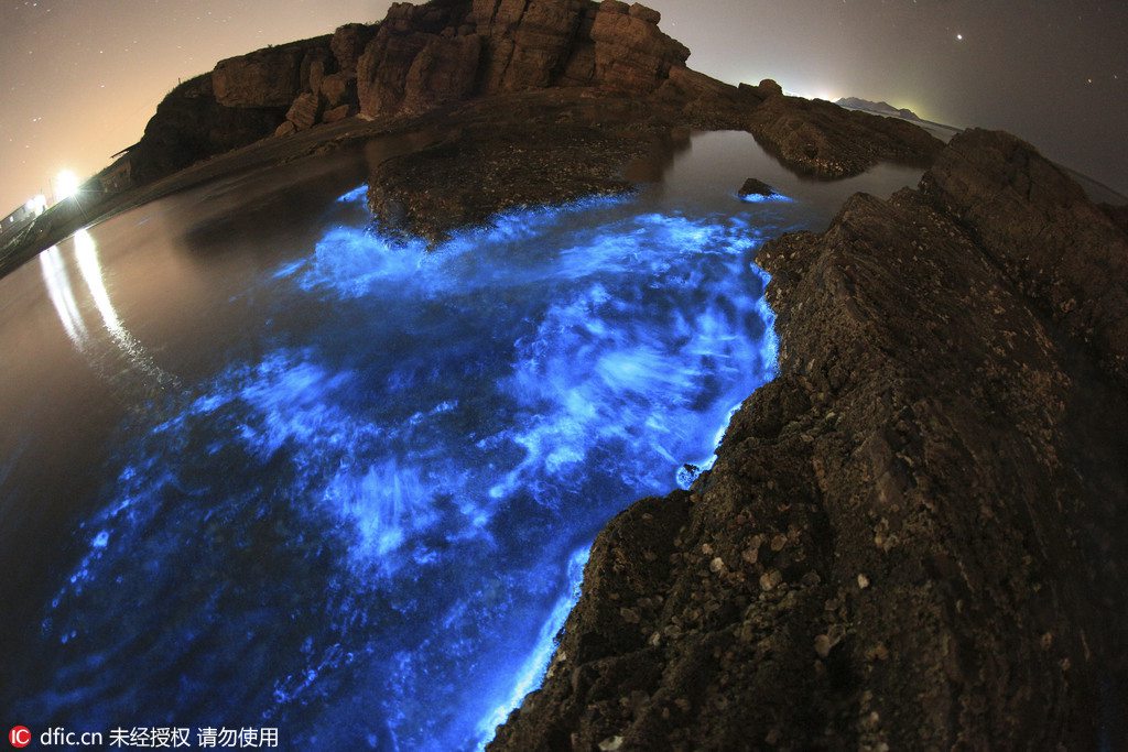 De magnifiques vagues fluorescentes dans le nord de la Chine 