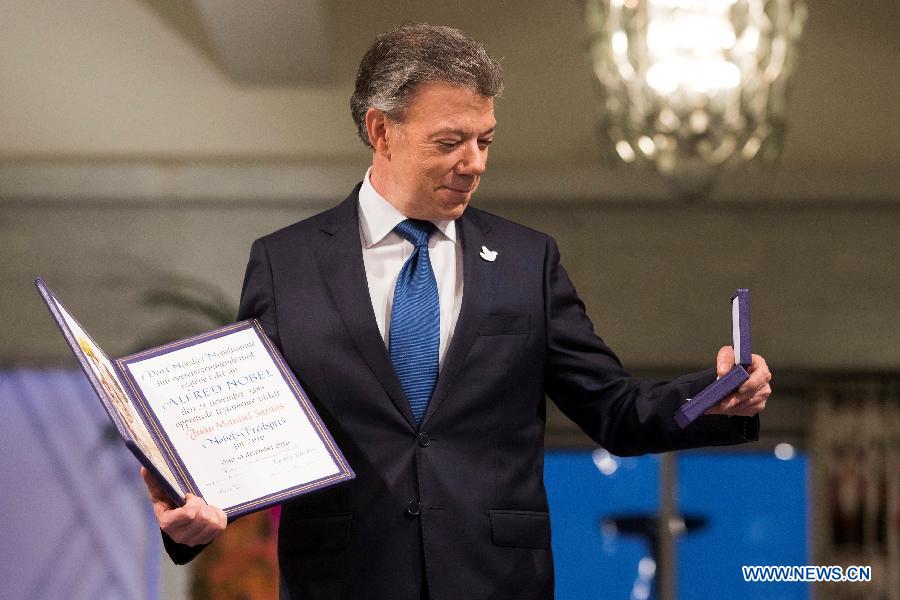 Le président colombien re?oit le Prix Nobel de la Paix 2016