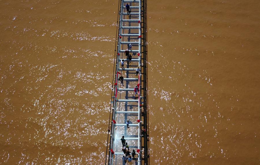 Ningxia : marche sur un pont en verre enjambant le fleuve Jaune