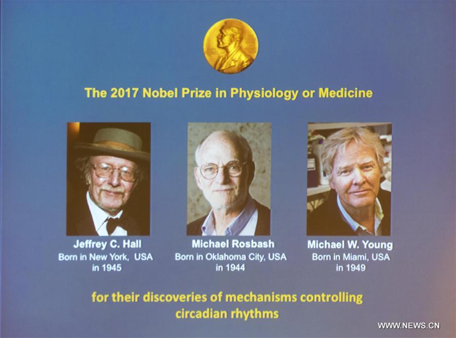 Trois scientifiques re?oivent le prix Nobel 2017 de physiologie ou médecine