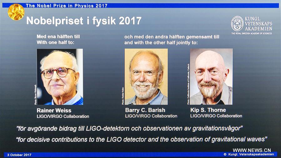 Trois scientifiques re?oivent le prix Nobel de physique 2017