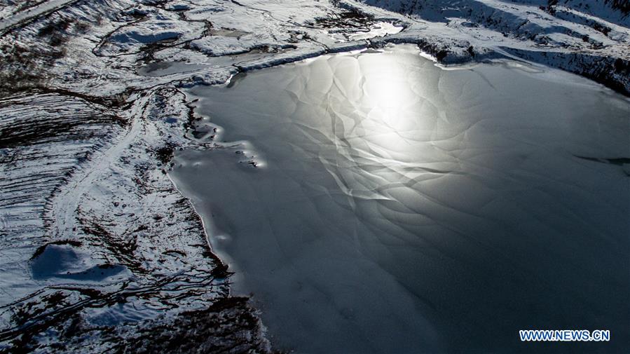 Chine: paysage d'hiver d'un parc forestier au Qinghai 