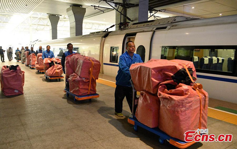 Les trains à grande vitesse aident à transporter des colis de la Fête du shopping de la Journée des célibataires