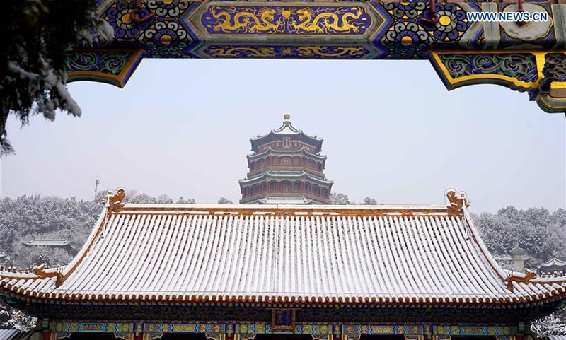 Paysage de neige au Palais d'été à Beijing