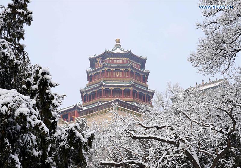 Paysage de neige au Palais d'été à Beijing