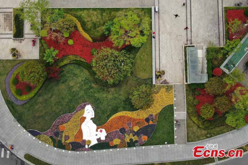 Un parterre de fleurs aménagé à Nanjing pour rendre hommage aux travailleurs médicaux