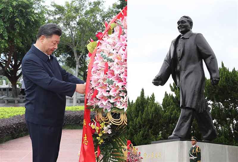 Xi Jinping présente des fleurs devant la statue de Deng Xiaoping à Shenzhen