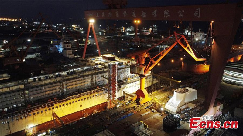 Le premier grand paquebot de croisière de Chine vu du ciel