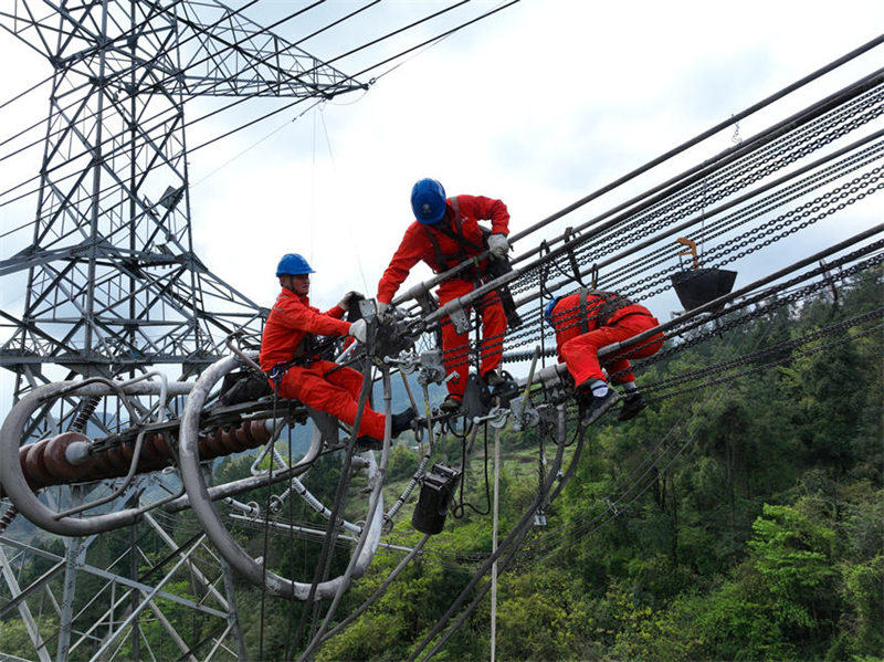 L'examen des pyl?nes à haute tension de la ligne électrique ouest-est