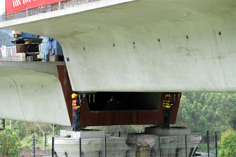 Le projet de ponts pour la ligne principale du chemin de fer à grande vitesse Guiyang-Nanning est achevé 