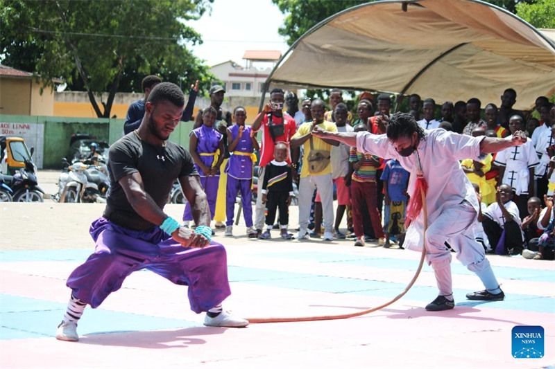 Un spectacle d'arts martiaux chinois donné lors d'une cérémonie de remise de dipl?mes à Cotonou, au Bénin