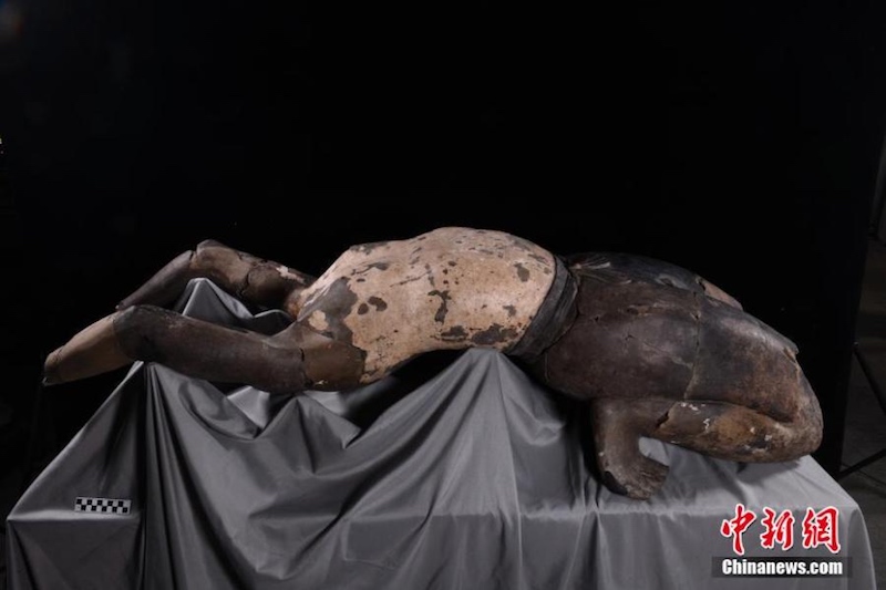 Un guerrier en terre cuite en position couchée dévoilé au public à Xi'an