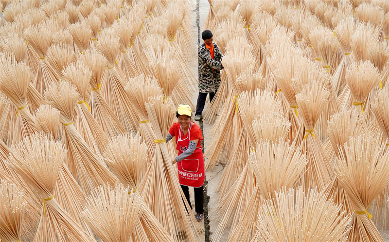 Le séchage des produits semi-finis de bambou dans le Jiangxi