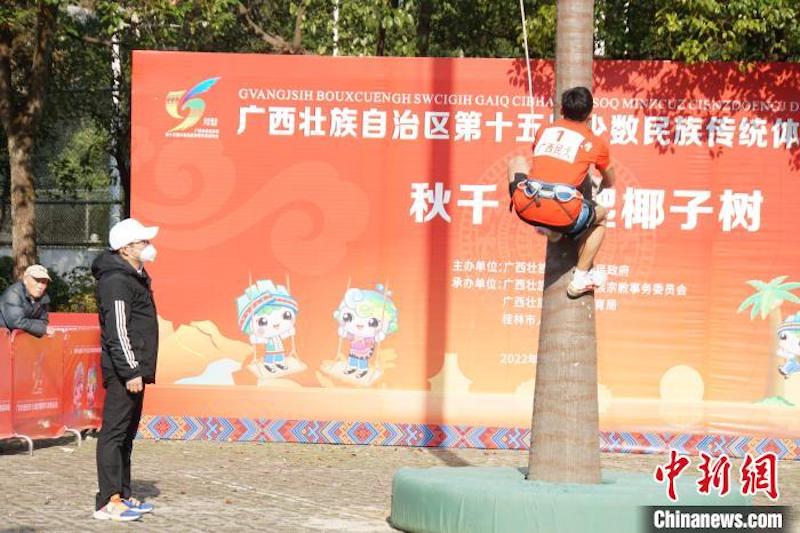 Grimper aux cocotiers, une épreuve spéciale des Jeux sportifs traditionnels des minorités du Guangxi