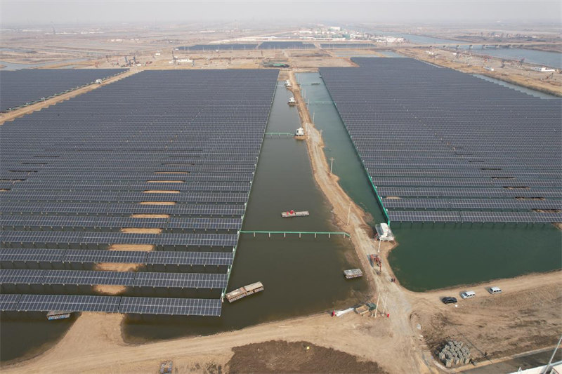 Hebei : la construction photovolta?que bat son plein sur l'eau à Caofeidian