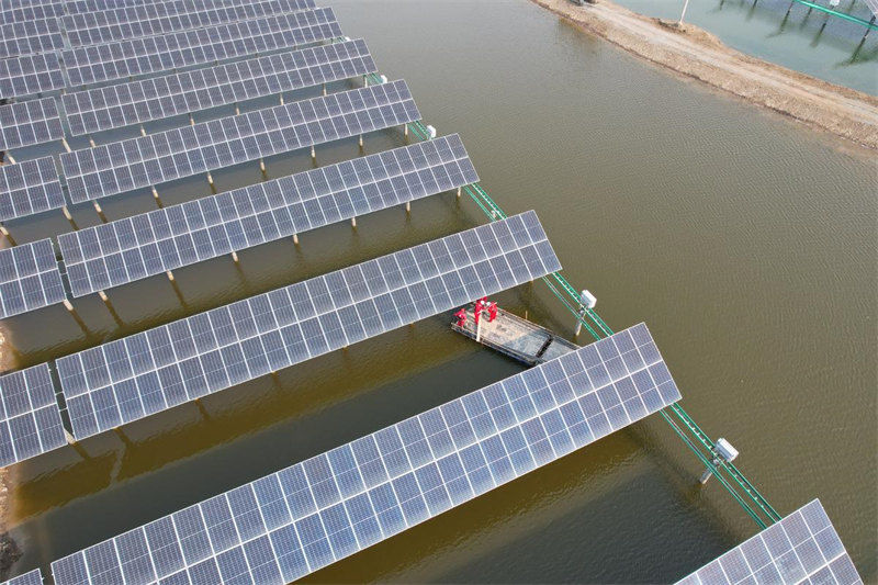 Hebei : la construction photovolta?que bat son plein sur l'eau à Caofeidian