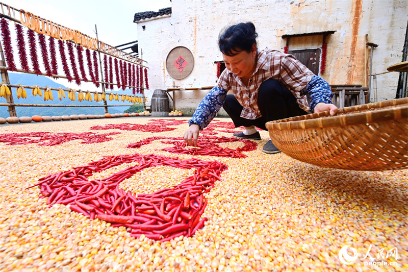 Jiangxi : des villageois font sécher leurs récoltes au soleil