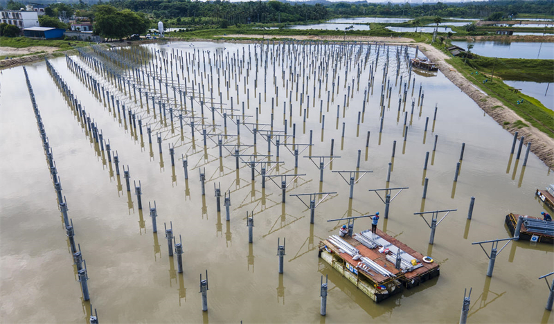 Hainan : la construction du projet complémentaire de pêche et d'énergie photovolta?que de Tayang à Qionghai bat son plein