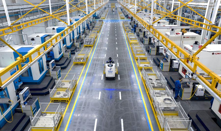 Photo aérienne d'une vue intérieure de l'usine numérique d'une entreprise de fabrication à Yinchuan, dans la région autonome Hui du Ningxia, dans le nord-ouest de la Chine, le 28 ao?t 2024. (Photo : Yang Zhisen)