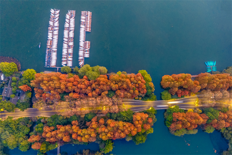 Zhejiang : le magnifique paysage de la digue de Yanggong sur le lac de l'Ouest à Hangzhou