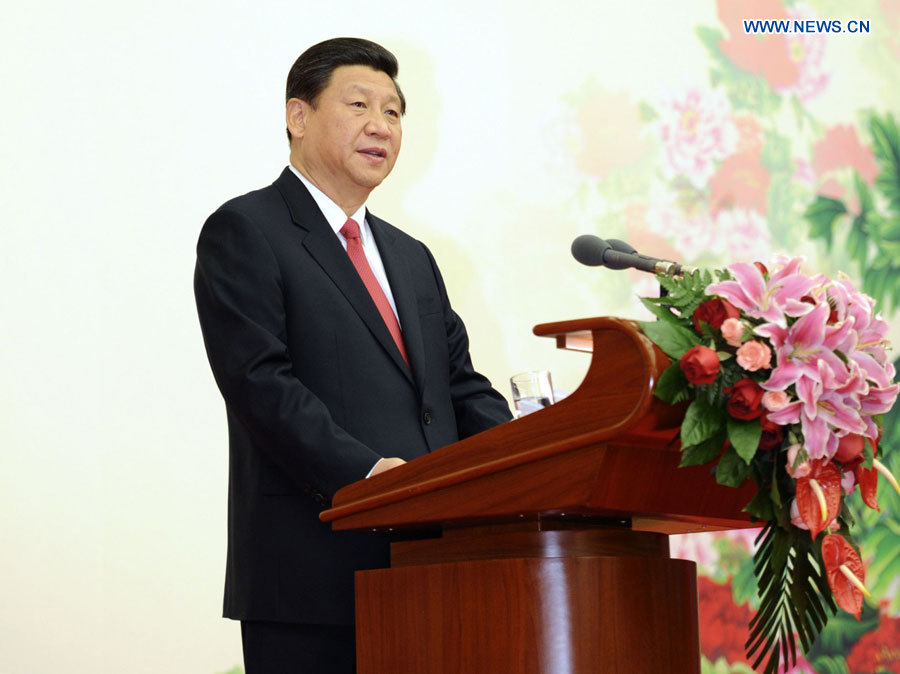 Le secrétaire général du Comité central du Parti communiste chinois (PCC) Xi Jinping, lors d'une réception organisée par le Comité national de la Conférence consultative politique du Peuple chinois (CCPPC), à Beijing, le 1er janvier 2013. (Photo : Xie Huanchi)