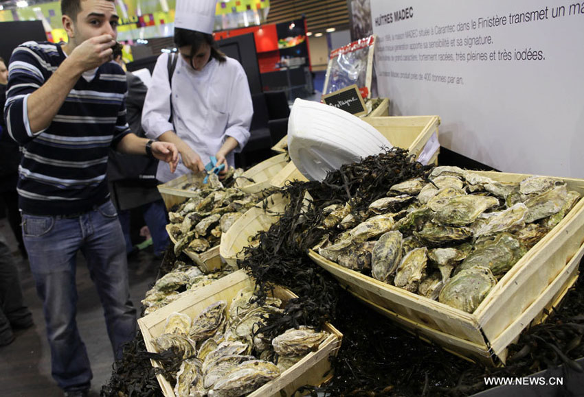 Photo prise le 30 janvier à Lyon en France montrant des hu?tres lors du Salon international de la restauration, de l'h?tellerie et de l'alimentation (Sirha) 2013 qui s'est cl?turé le même jour. 