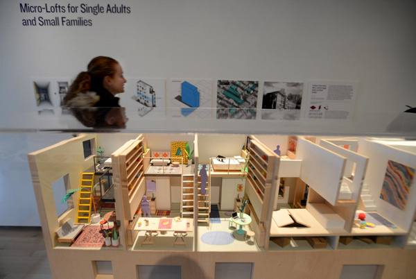 Un projet de conception de petits appartements est exposé au Musée de la Ville de New York, le 4 février 2013. [Photo/Xinhua]