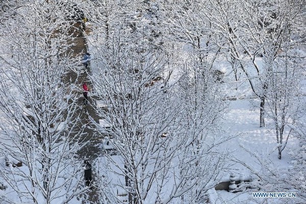 Photo prise le 20 mars 2013 montrant des paysages de neige à Beijing, capitale de la Chine. Des chutes de neige ont frappé la ville de Beijing depuis la nuit de mardi.