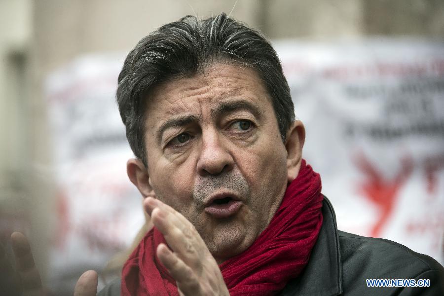 Jean-Luc Melenchon, co-président du bureau national du Parti de gauche, participe à la manifestation annuelle du 1er mai à Paris. (Xinhua/Etienne Laurent)