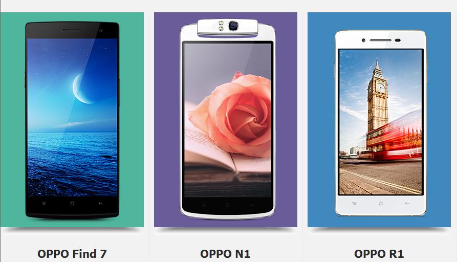 Trois smartphones classiques : l'OPPO Find 7, l'OPPO N1 et l'OPPO R1. [Photo / oppo.com]