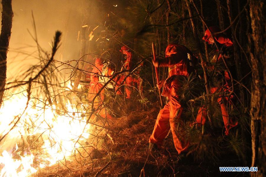 Plus de 4.500 personnes mobilisées pour éteindre un feu de forêt au Yunnan (2)